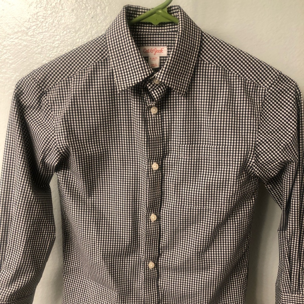 Black and white checkered boys button down